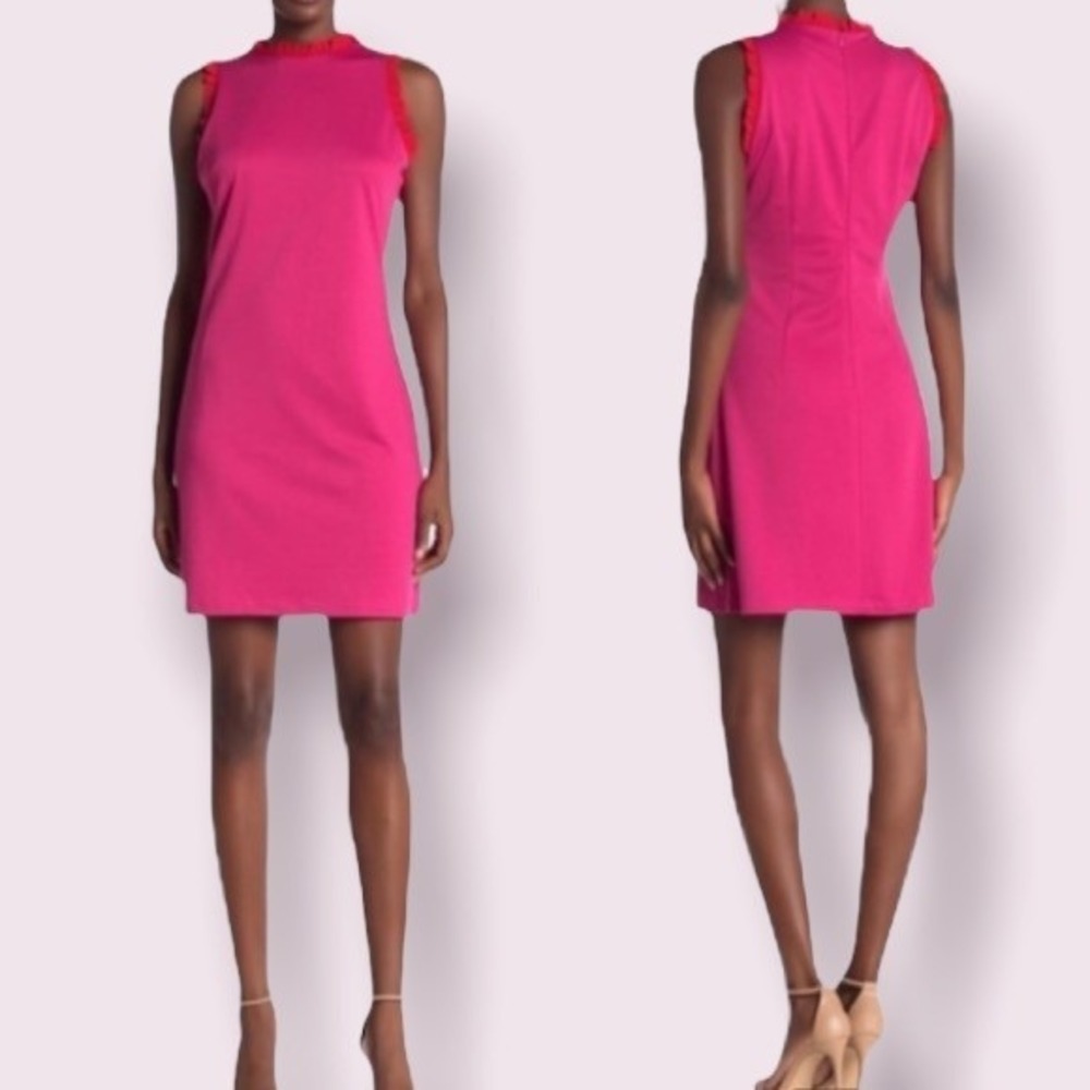 NWT Alexia Admor Blair Ruffle Trim Mini Sheath Dress Pink/Red Small